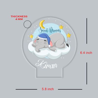 Personalized Sweet Dreams Elephant LED Night Light with Color Changing Nursery Decor with Moon and Stars Theme Bedside Kids Room Desk Table Lamp